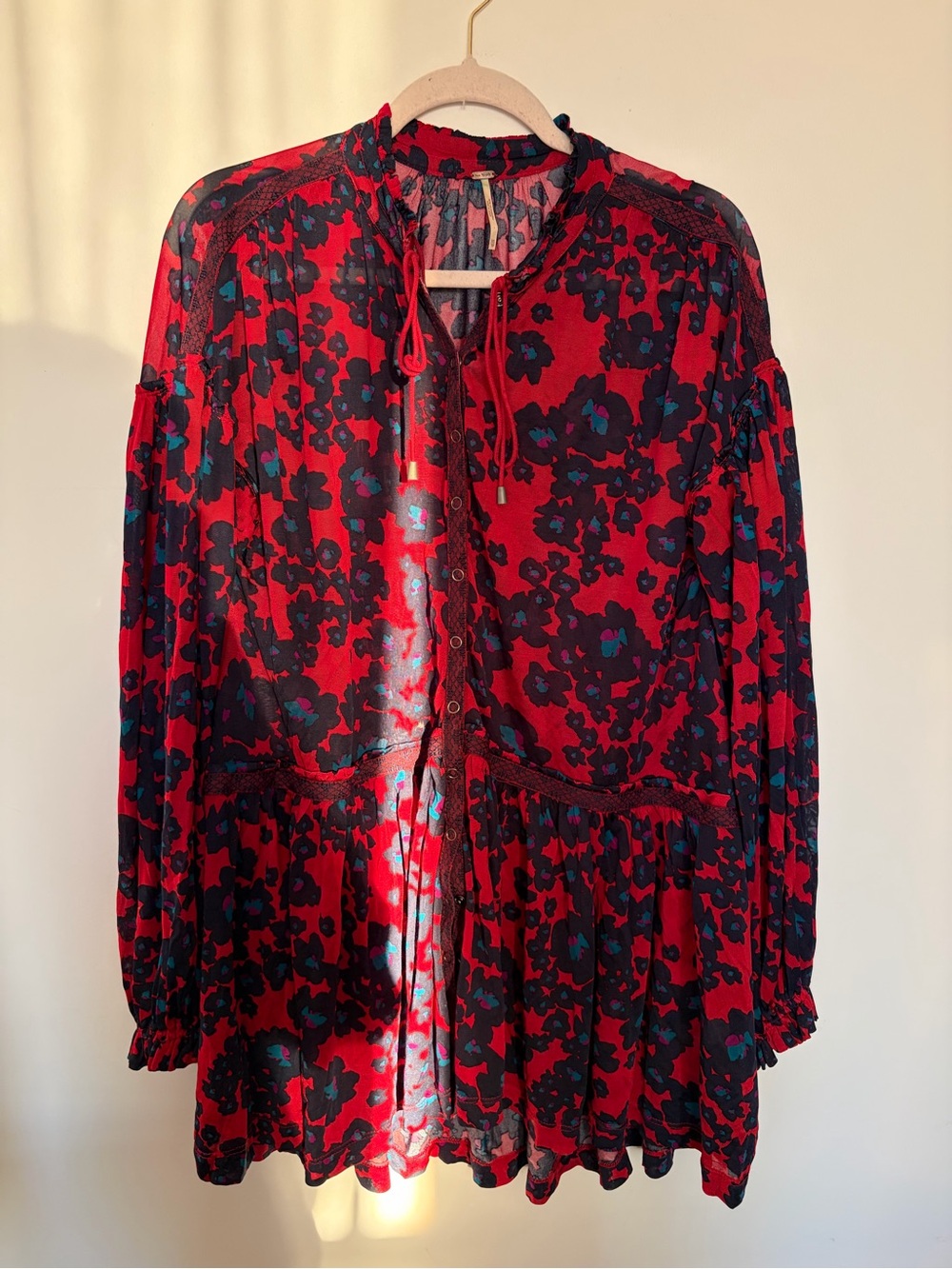 FREE PEOPLE LOVE LETTER Oversized Flowy Floral Snap Down Tunic Top Dress XS - Picture 2 of 16